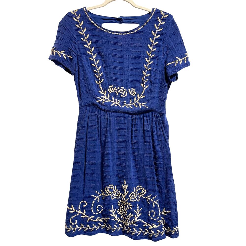 Lucky Brand Live In Love Embroidered Cotton A-Line Western Dress Women's Small